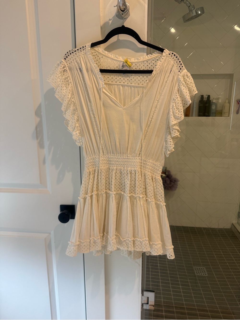 Misa Los Angeles Cream Lace-Trim Mini Dress